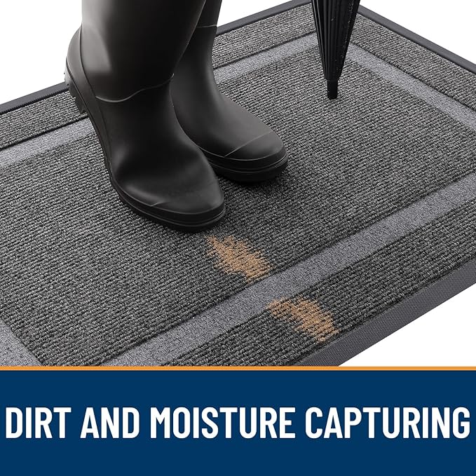 OLANLY Front Door Mat Indoor Outdoor Entrance, Waterproof All-Season, All-Weather Doormat, Sturdy Natural Rubber, Fade Resistant, Low Profile, Easy Clean Patio Porch Entryway Mat, 71x23, Dark Grey