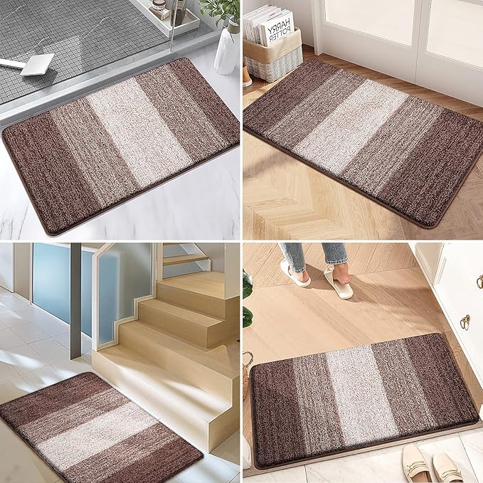 Kitinjoy Indoor Outdoor Door Mat, 47x20 Non-Slip Absorbent Dirt Trapper, Low-Profile Washable Inside Entrance Front Floor Mat, Sturdy Soft Entry Doormats for Entryway, Brown