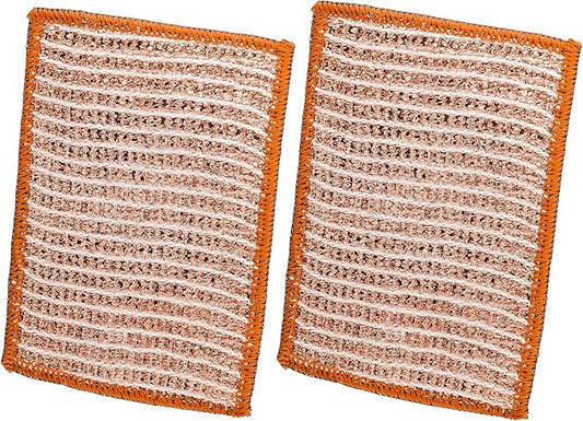 Redecker 2-Ply Woven Copper Scrubbing Cloth & Microfiber Cleaning Wipe – Dual-Surface, Non-Scratch, Reusable & Machine Washable Real Copper Pads for Kitchen & Home – Set of 2