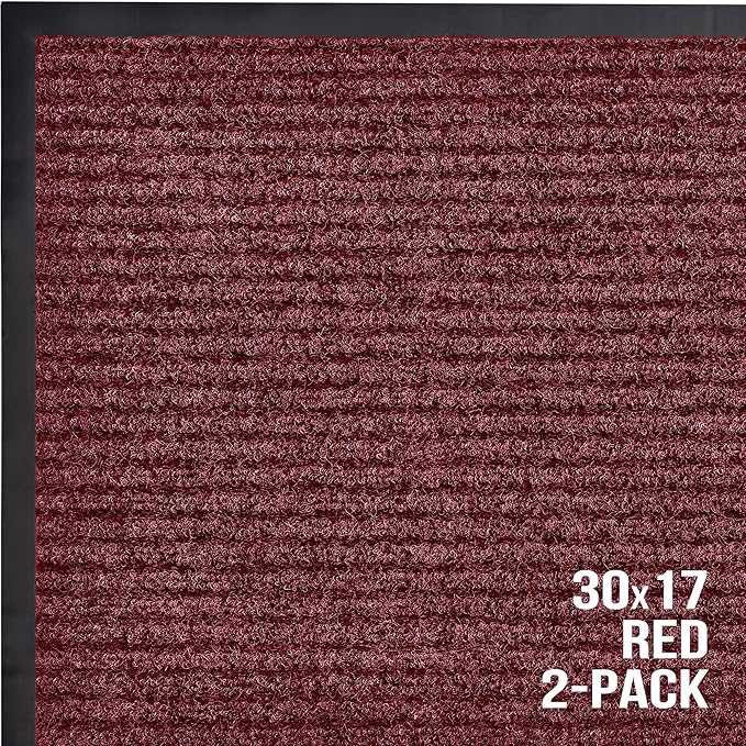 Sierra Concepts Front Door Mat Welcome Floor Mats - Entryway Indoor Outdoor Entrance Doormat, Patio, Porch, Muddy Shoe, Inside Outside Low Profile, 30x17 inches, 2-Pack Red